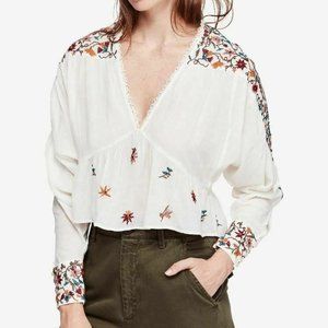 Free People Ava Embroidered Top White L NWT! $128